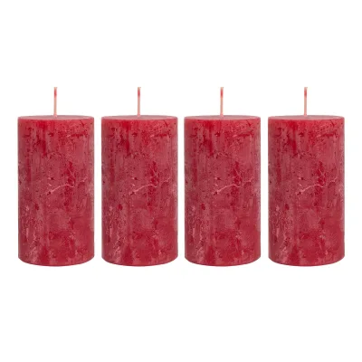 Safe Candle Stumpenkerzen 'Rustic', rubin, 4 Kerzen je Ø 6 x H 11 cm