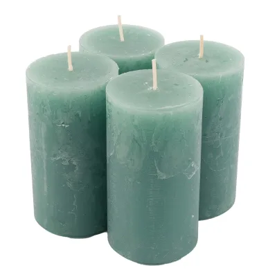 Safe Candle Stumpenkerzen 'Rustic', smaragdgrün, 4 Kerzen je Ø 6 x H 11 cm