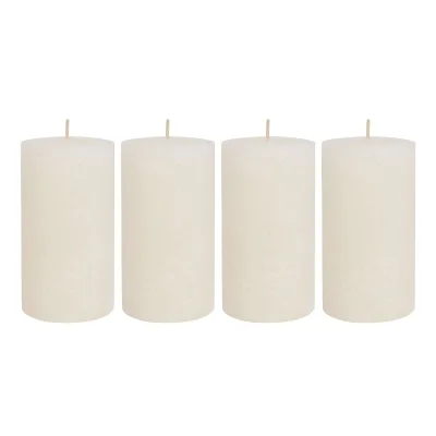 Safe Candle Stumpenkerzen 'Rustic', wollweiß, 4 Kerzen je Ø 6 x H 11 cm