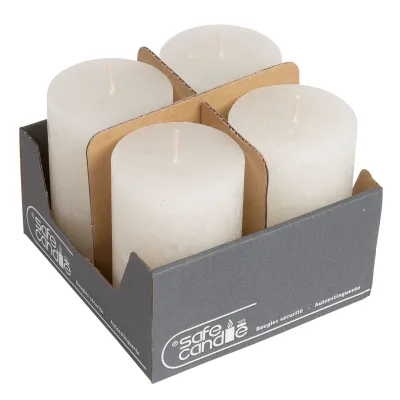 Safe Candle Stumpenkerzen 'Rustic', wollweiß, 4 Kerzen je Ø 7 x H 11 cm