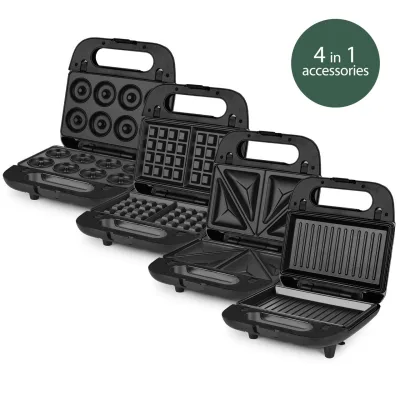 Weasy Sandwichmaker 4 in 1 JOY600 / 750 W / Sandwich, Waffel, Grill und Donuts / Überhitzungsschutz / schwarz