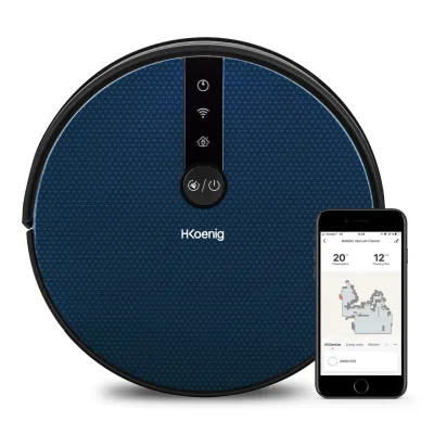 H.Koenig SWRC120 Saugroboter WaterMop Gyro+ Hohe Leistung mit WiFi, Google Home und Alexa, Wasserkapazität 350 ml, 100 min Autonomie, 4 Programme