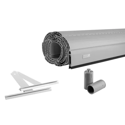 Schellenberg Rolladenpanzer Set PVC Maxi, 60 x 80 cm, für 60 mm Stahlrohrwellen, inklusive Rolladen Aufhängefeder, Alu-Endleiste, Rolladenstopper, grau