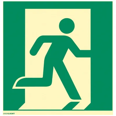 Schilderfabrikation Moedel GmbH Rettungszeichen/Notausga-ng ISO 7010 E002 Folie s-elbstklebend rechts langn160mcd/m² 200x200mm