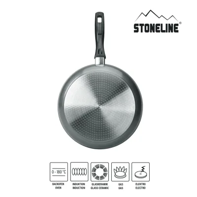 Stoneline Schmorpfanne 28 cm hoher Rand, Aluguss, Schmorpfanne beschichtet mit echten Steinpartikeln, geeignet für Backofen und Induktion, ohne Fett und Öl braten, grau