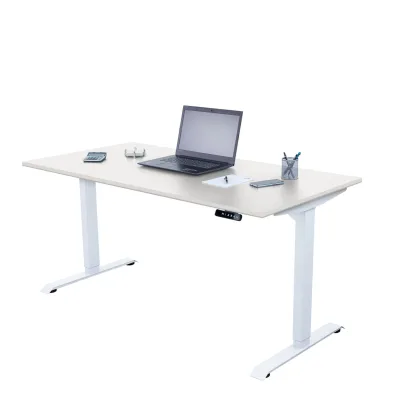 Schreibtisch elektrisch höhenverstellbar, Ergonomische Arbeitstisch, Gestell und TischplatteWeiß 160x60