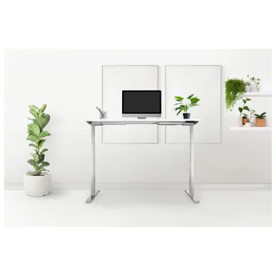 Schreibtisch elektrisch höhenverstellbar REC 120x60cm, Tischplatte Weiss mit Gestell Silber120x60