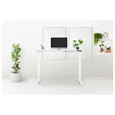 Schreibtisch elektrisch höhenverstellbar REC 120x60cm, Tischplatte Weiss mit Gestell Weiss120x60