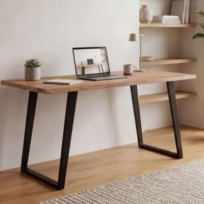 Schreibtisch FineBuy 120 cm Akazie Massivholz Bürotisch Computertisch Baumkante