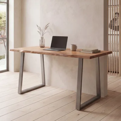 Schreibtisch FineBuy Bürotisch 120 cm Akazie Massivholz Computertisch Baumkante