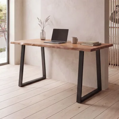 Schreibtisch FineBuy Bürotisch 120 cm Akazie Massivholz Computertisch Baumkante