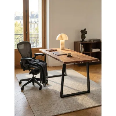 Schreibtisch Massivholz Baumkante Trapezgestell, Akazie 120x60x76 cm