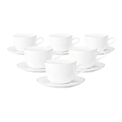 Seltmann Weiden Milchkaffeetassen mit Untertassen Liberty Goldrand 380 ml 6er Set