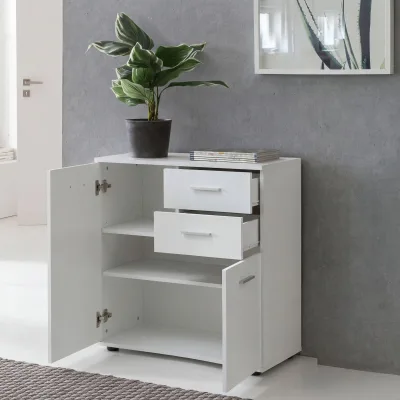 Sideboard 70 cm Weiß mit 2 Türen & 2 Schubladen Kommode Aktenschrank Tiefe 35 cm