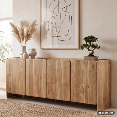 Sideboard Akazie Massivholz 180cm Anrichte Kommode 4 Türen Holzkommode Handmade