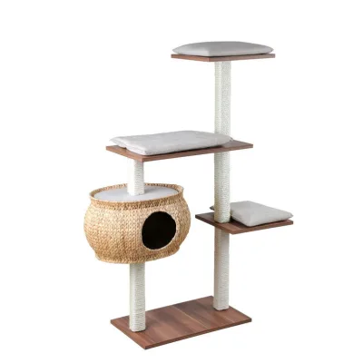 Silvio Design Kratzbaum Katzenboy Cosy mit Walnussdekor, Kissen sand, ca. 115x40x130 cm