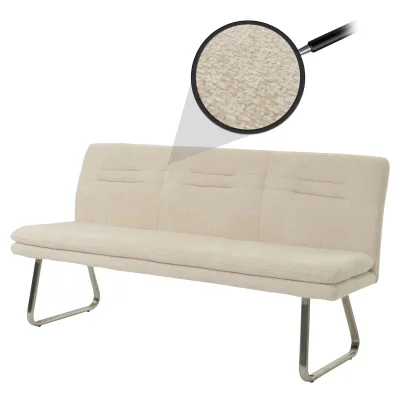 Sitzbank MCW-H70, Esszimmerbank Bank Polsterbank, Lehne Stoff/Textil Chenille Edelstahl gebürstet 180cm ~ creme