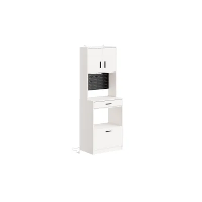 SoBuy Hochschrank mit 2 Schubladen Cremeweiß 60x40x170cm Modern