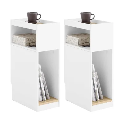 SoBuy Nachttisch mit 1 Ablage Weiß 35x20x60cm Minimalistisch