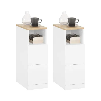 SoBuy Nachttisch mit 2 Schubladen Weiß 35x20x60cm Modern