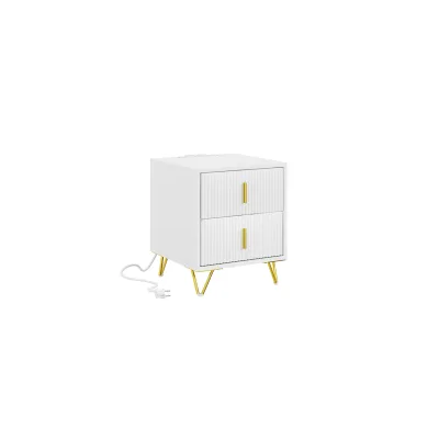 SoBuy Nachttisch mit 2 Schubladen Weiß 40x36x47cm Modern