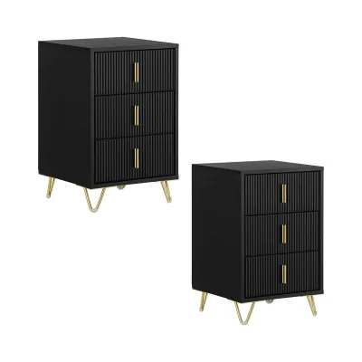 SoBuy Nachttisch mit 3 Schubladen Schwarz 40x36x63cm Modern
