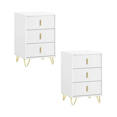 SoBuy Nachttisch mit 3 Schubladen Weiß 40x36x63cm Modern