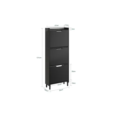 SoBuy Schuhschrank 3 Türen Schwarz 50x19x131cm Modern