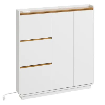 SoBuy Schuhschrank, Schuhkipper, Schuhregal mit 5 Türen Weiß 121x15x126cm Nordisch
