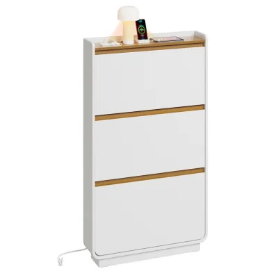 SoBuy Schuhschrank, Schuhkipper, Schuhregal mit 3 Türen Weiß 72x15x126cm Nordisch