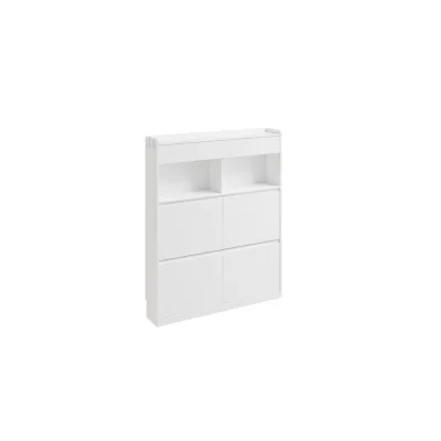 SoBuy Schuhschrank mit Schuhkipper und 2 Schubladen Weiß 98x19x120cm Minimalistisch