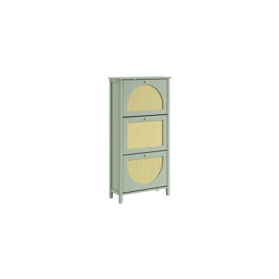 SoBuy Schuhschrank, Schuhregal, Schuhkipper mit 3 Türen Grün 62x25x121cm Modern