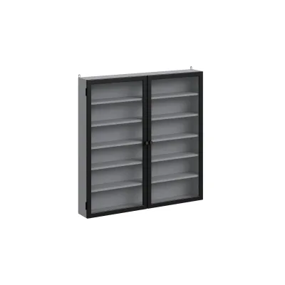 SoBuy Wandschrank, Vitrinenschrank, Displayregal mit 2 Türen Grau 80x12,2x80cm Modern