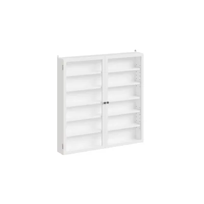 SoBuy Wandschrank, Vitrinenschrank, Displayregal mit 2 Türen Weiß 80x12x80cm Modern