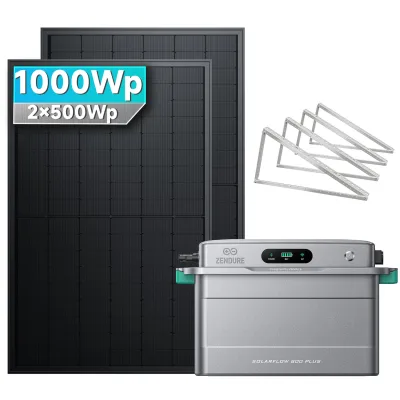 SolarMars® 1000W Balkonkraftwerk mit Speicher, Zendure SolarFlow 800 Plus - Mit Flachdachhalterung