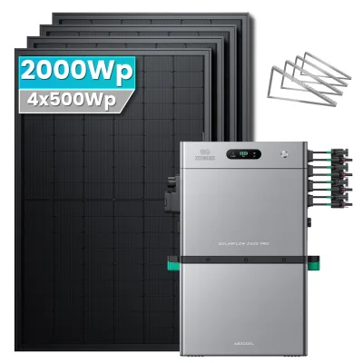 SolarMars® 2000W Balkonkraftwerk mit 5,28 kWh Speicher,Zendure SolarFlow 2400 PRO + AB3000L,4 MPPT- Mit Flachdachhalterung