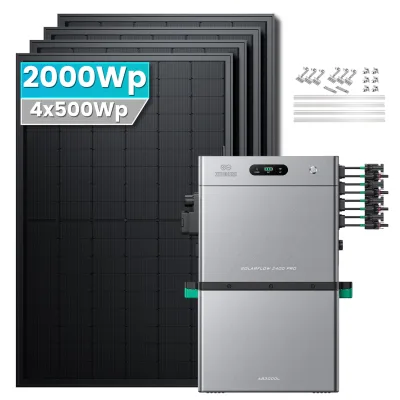 SolarMars® 2000W Balkonkraftwerk mit 5,28 kWh Speicher,Zendure SolarFlow 2400 PRO + AB3000L,4 MPPT- Mit Ziegeldachhalterung
