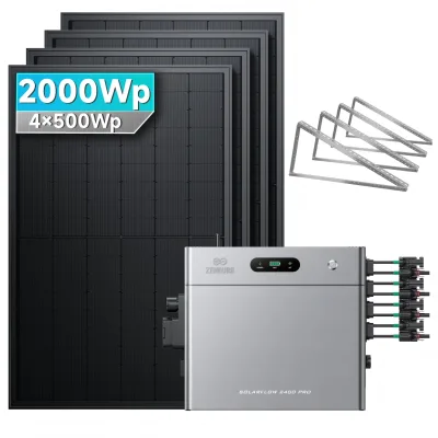 SolarMars® 2000W Balkonkraftwerk mit Speicher,Zendure SolarFlow 2400 pro, 2,4kWh,4 MPPT - Mit Flachdachhalterung