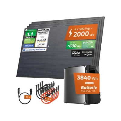 Solarway® Balkonkraftwerk 2000Wp / 800W mit 3,8 kWh EcoFlow STREAM Ultra X Speicher – Komplettset mit 500W Solarmodulen, Wechselrichter & Zubehör – steckerfertige Mini-Solaranlage für die Steckdose