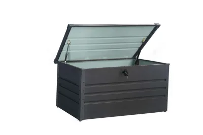 SOLAX-SUNSHINE Metall-Aufbewahrungsbox 400 Liter, Kissenbox, Gartentruhe, ca. 130 x 61 x 62 cm – Anthrazit