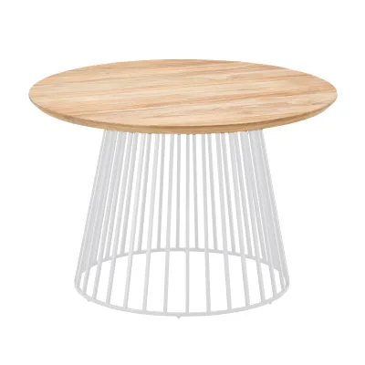 Solpuri GRID Lounge- und Beistelltisch Ø 70 x 45 cm - Alu white / Teak new