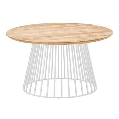Solpuri GRID Lounge- und Beistelltisch Ø 90 x 45 cm - Alu white / Teak new