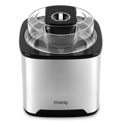 H.Koenig Eiscmaschine SRB80, Fassungsvermögen 2L, 12 W, Edelstahl, 30 bis 40 min Zubereitungszeit, Schnell, Automatischer Stopp, Transparenter Deckel