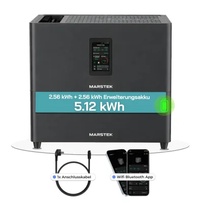 Speicher MARSTEK Jupiter C + Plus Solarspeicher 5,12-10,24 kWh LiFePO4 Solarakku für PV Systeme Balkonkraftwerk, IP65, 6000 Zyklen, WIFI und Bluetooth, Solar-Batterie