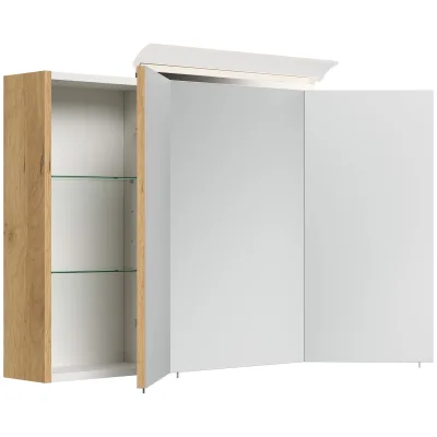 Spiegelschrank 100cm inkl. Design LED-Lampe und Glasböden weiss hochglanz