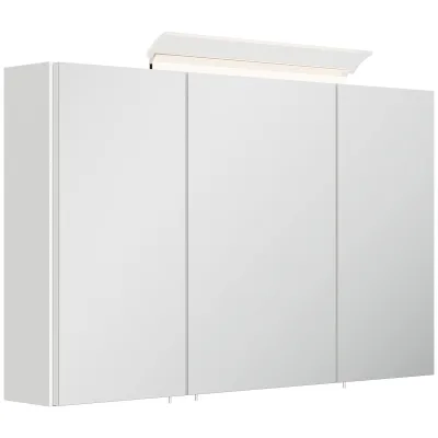 Spiegelschrank 120cm inkl. Design LED-Lampe und Glasböden weiss hochglanz
