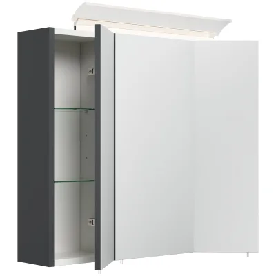 Spiegelschrank 70cm inkl. Design LED-Lampe und Glasböden weiss hochglanz