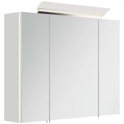 Spiegelschrank 80cm inkl. Design LED-Lampe und Glasböden weiss hochglanz