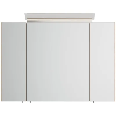 Spiegelschrank 90cm inkl. Design LED-Lampe und Glasböden weiss hochglanz