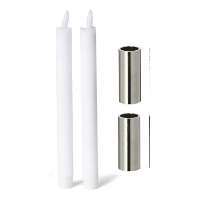 Stabkerzenhalter magnetisch Metall Silber 2 ,5x5cm mit Premium LED-Stabkerze Echtwachs flammenlos batteriebetrieben Home Deko Vintage weihnachtliche Tischdeko scandic chic Kerzenhalter